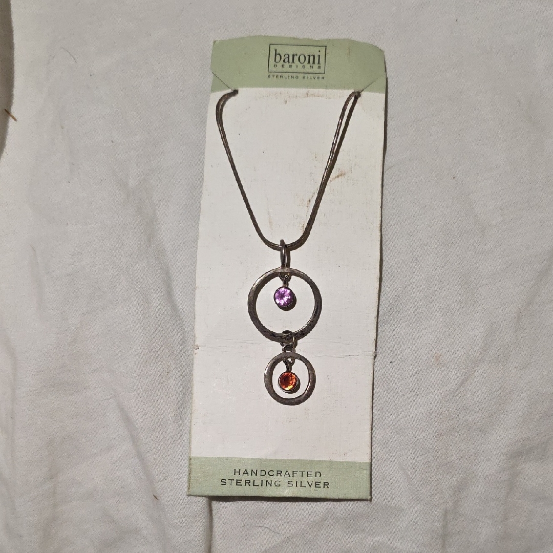 Baroni Sterling Silver Necklace With Purple And Orange Accents